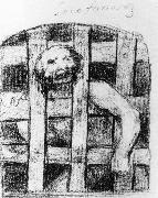 Francisco de goya y Lucientes A Lunatic behind Bars oil on canvas